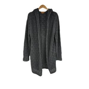 POL Dark Gray Grey Chenille Open Knit Hooded Sweater Cardigan Womens S
